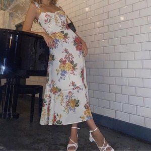 Reformation Nikita Bouquet Tie Shoulder Ruffle Trim Midi Dress Size 8 NWT